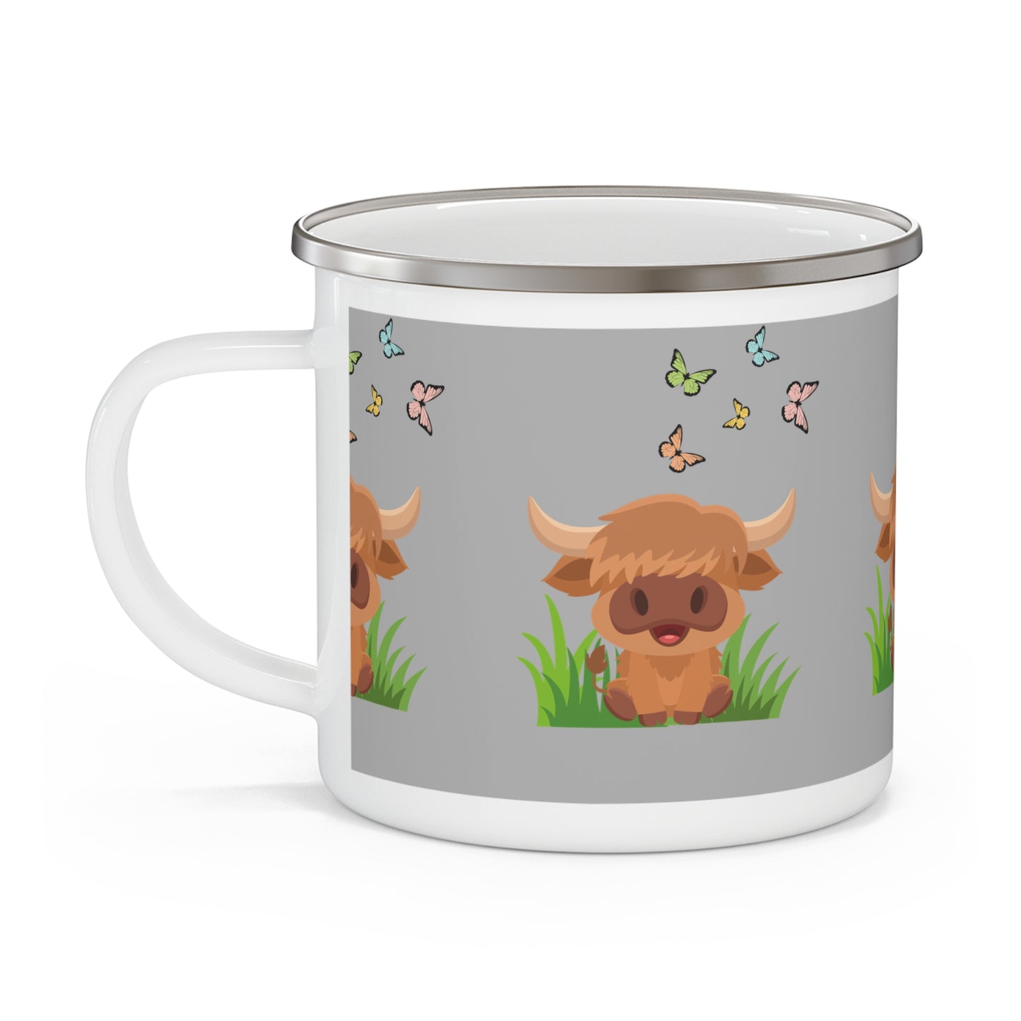 Highland Cow Enamel Camping Mug