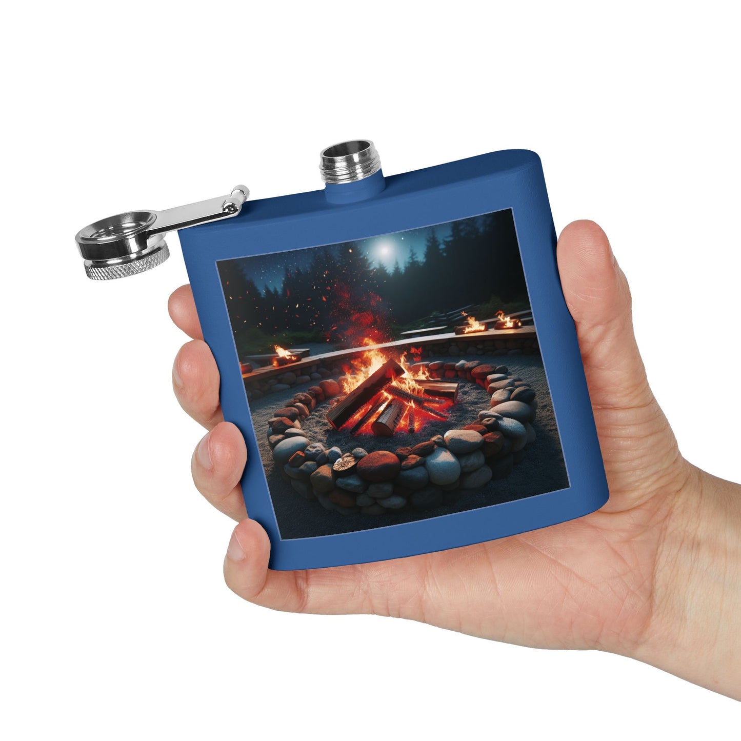 6oz Stainless Steel Flask with Firepit Design