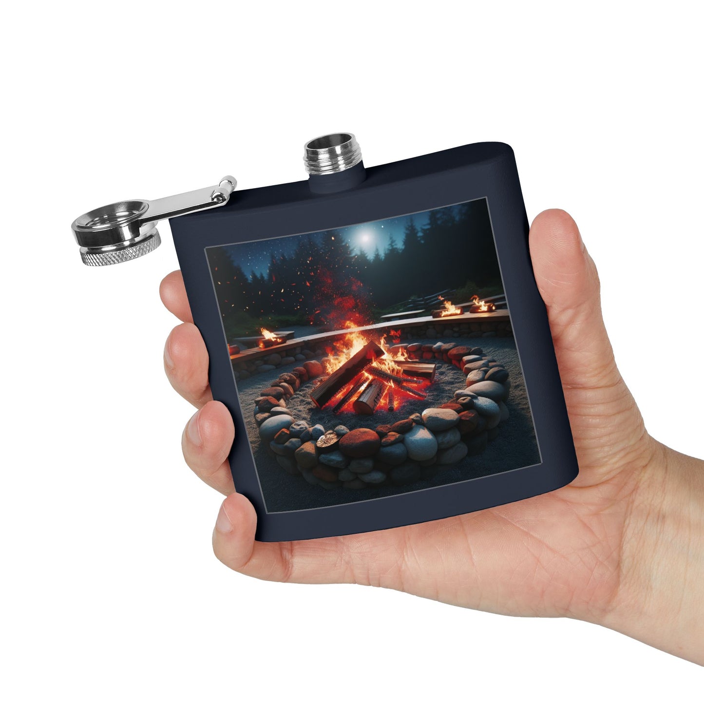 6oz Stainless Steel Flask with Firepit Design