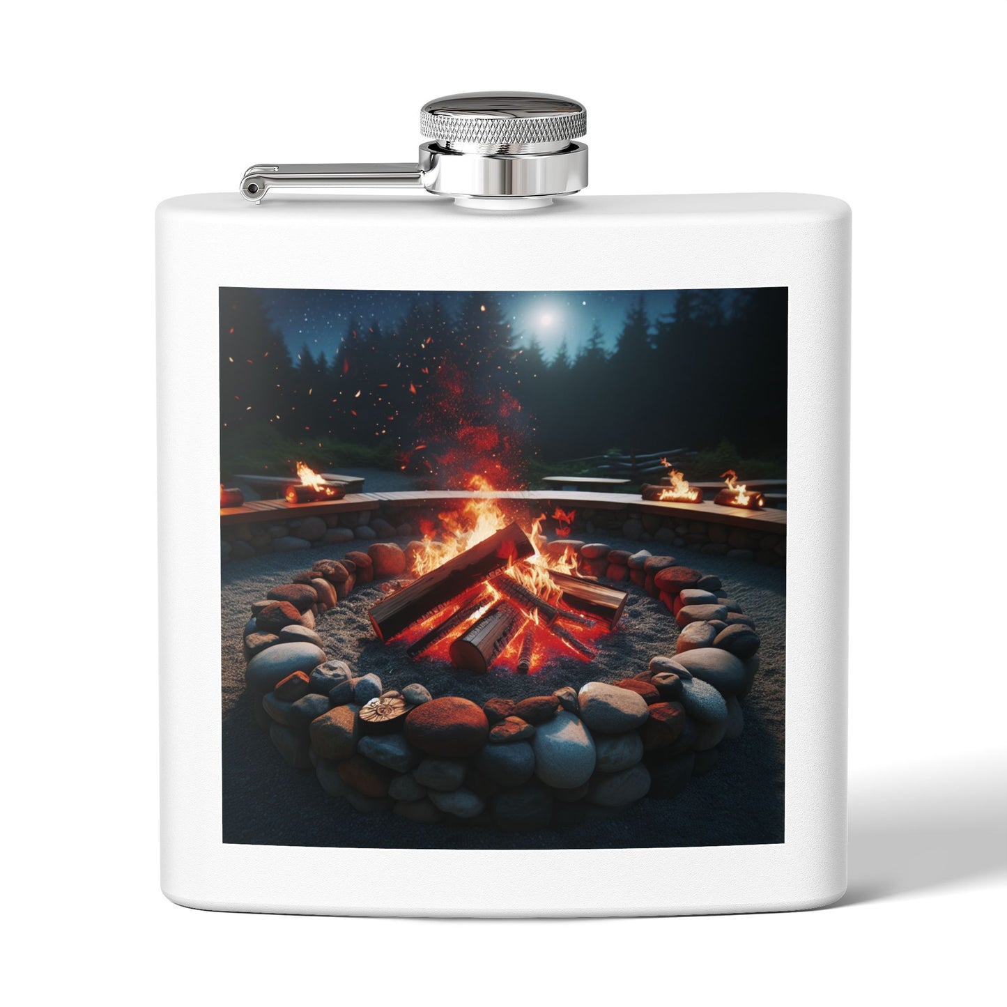 6oz Stainless Steel Flask with Firepit Design