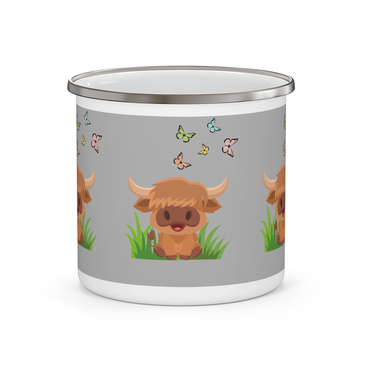 Highland Cow Enamel Camping Mug