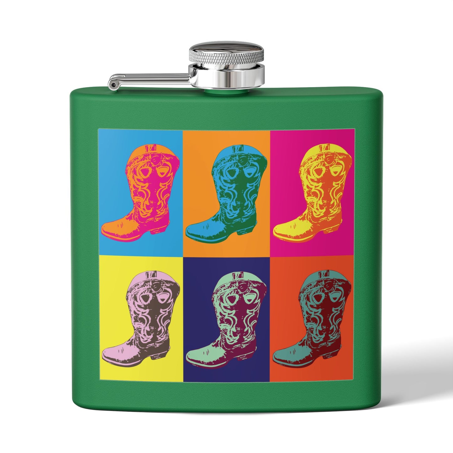 Cowboy Boot Pop Art Stainless Steel Flask, 6oz