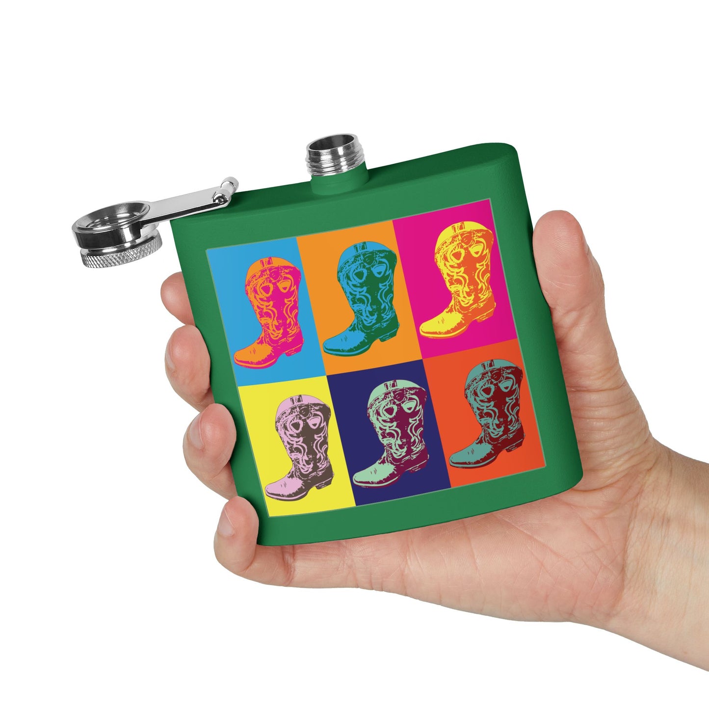 Cowboy Boot Pop Art Stainless Steel Flask, 6oz