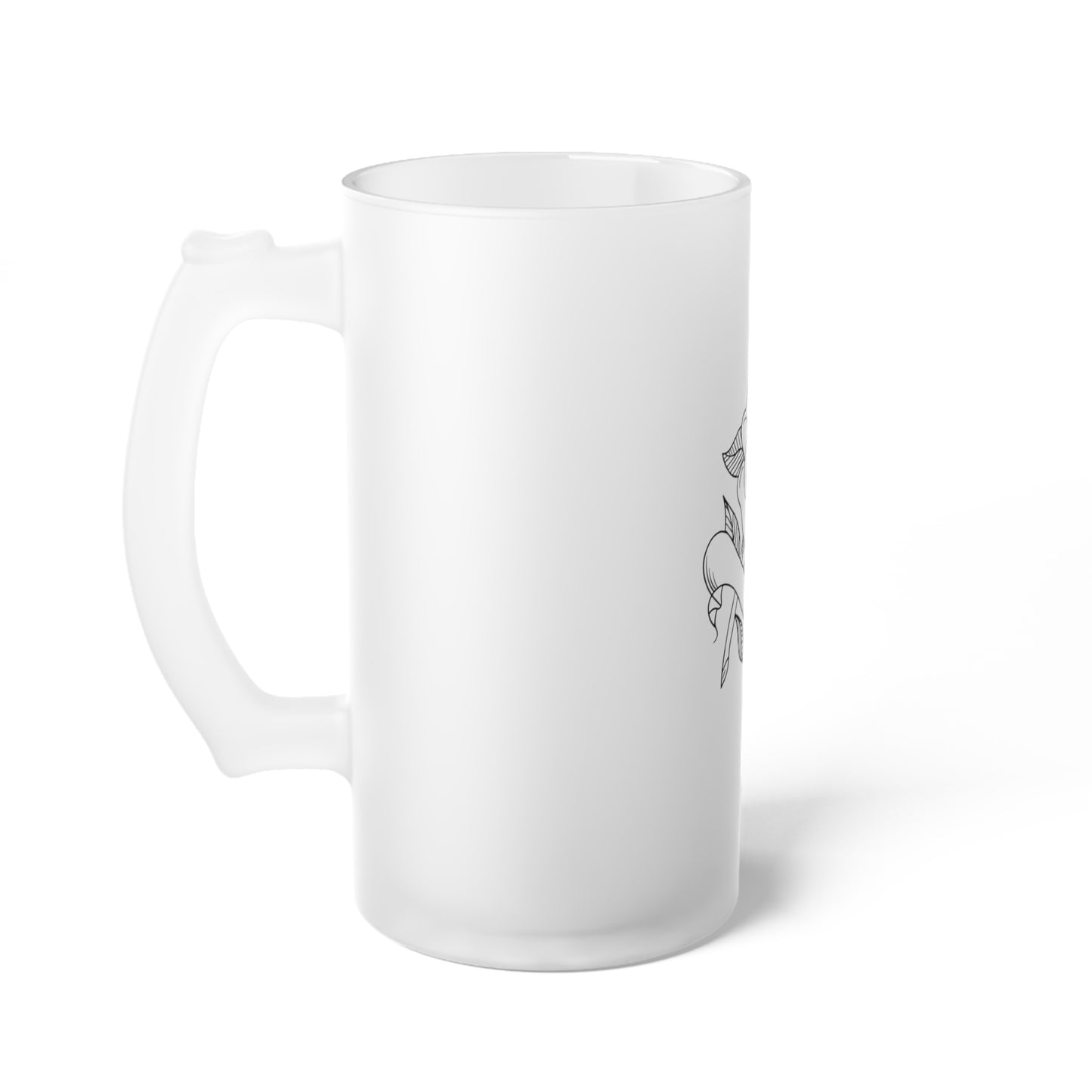 Rose Tattoo Frosted Glass Beer Mug