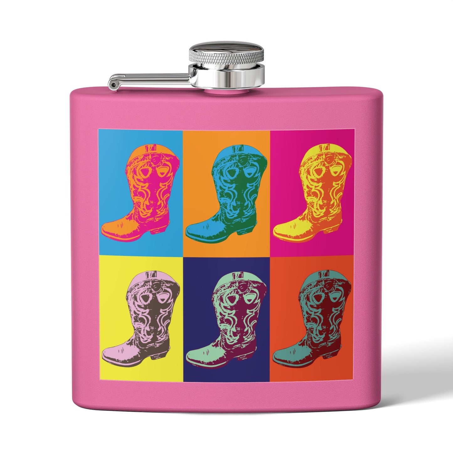 Cowboy Boot Pop Art Stainless Steel Flask, 6oz