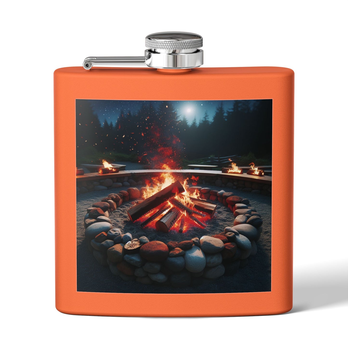 6oz Stainless Steel Flask with Firepit Design