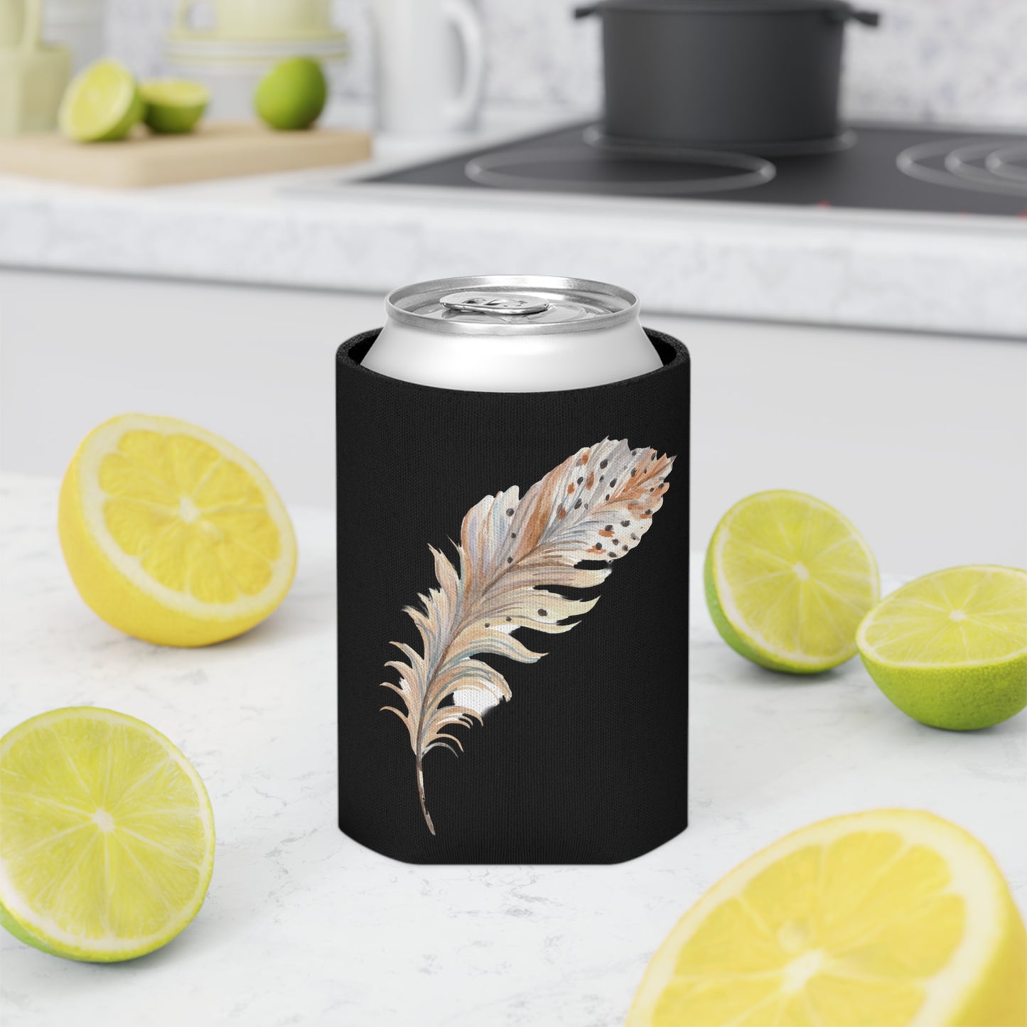 Feather Print Can Cooler