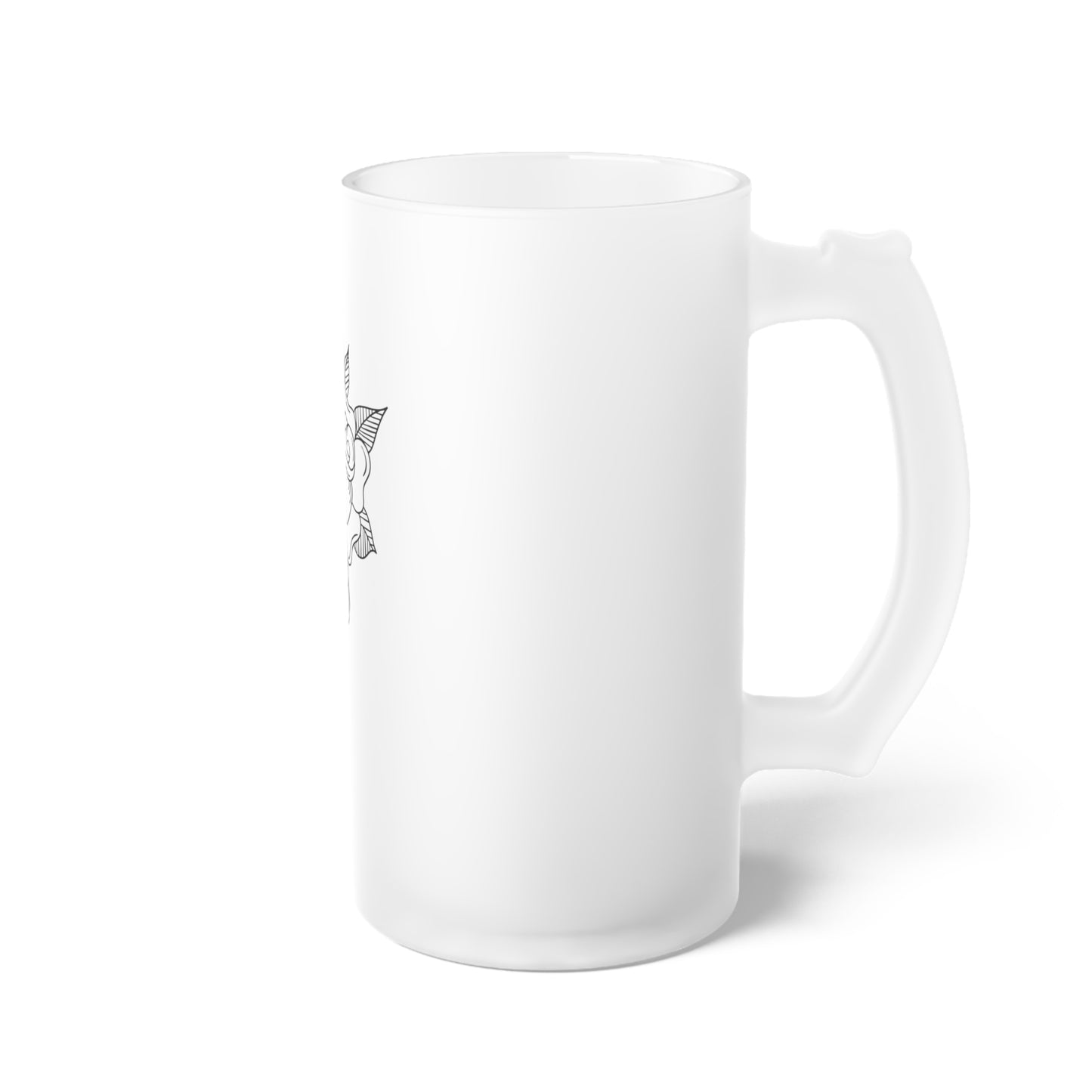 Rose Tattoo Frosted Glass Beer Mug