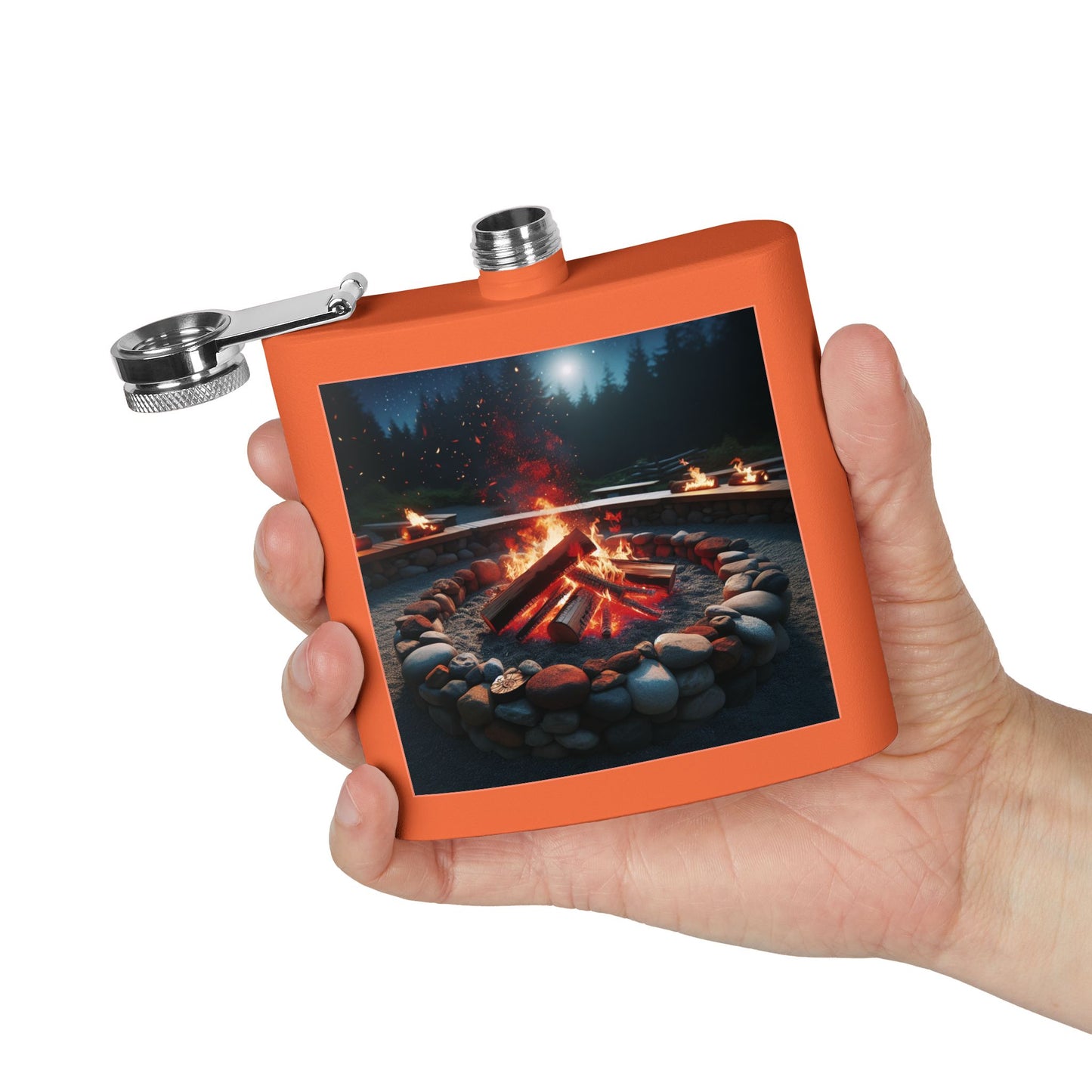 6oz Stainless Steel Flask with Firepit Design