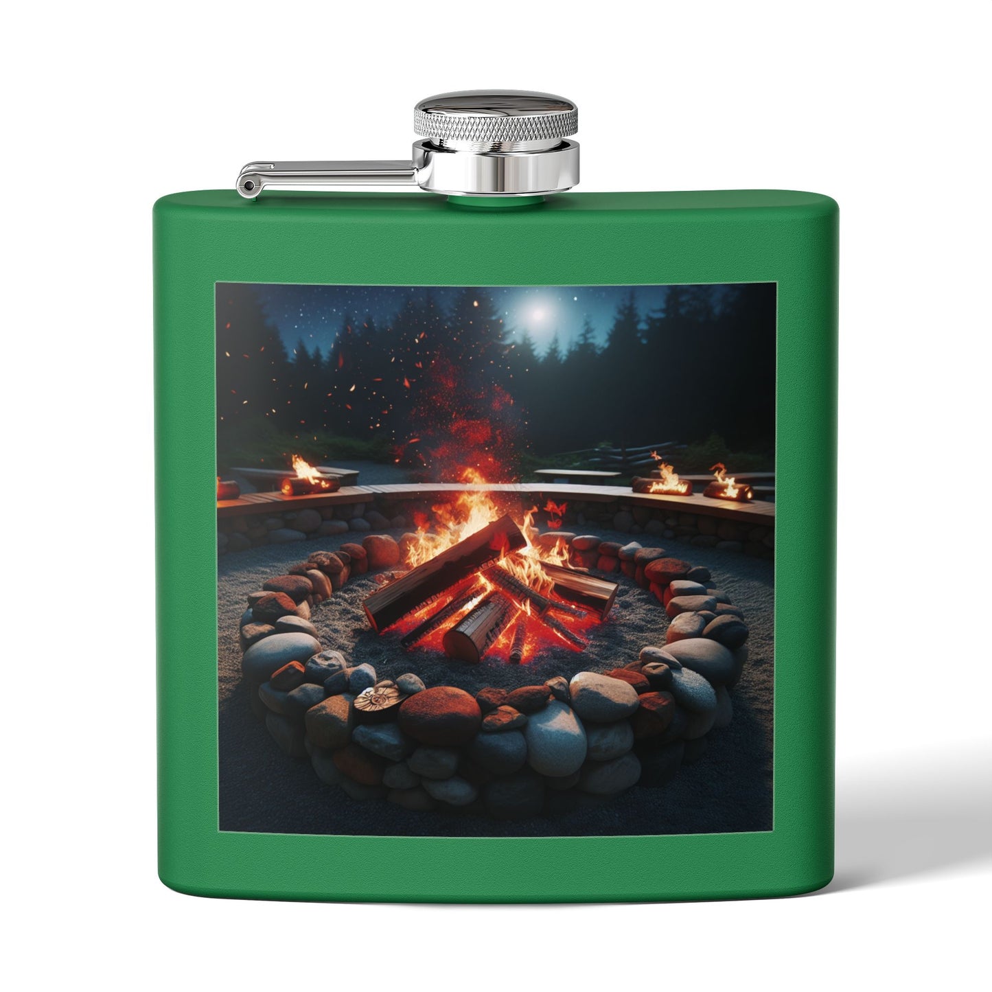 6oz Stainless Steel Flask with Firepit Design
