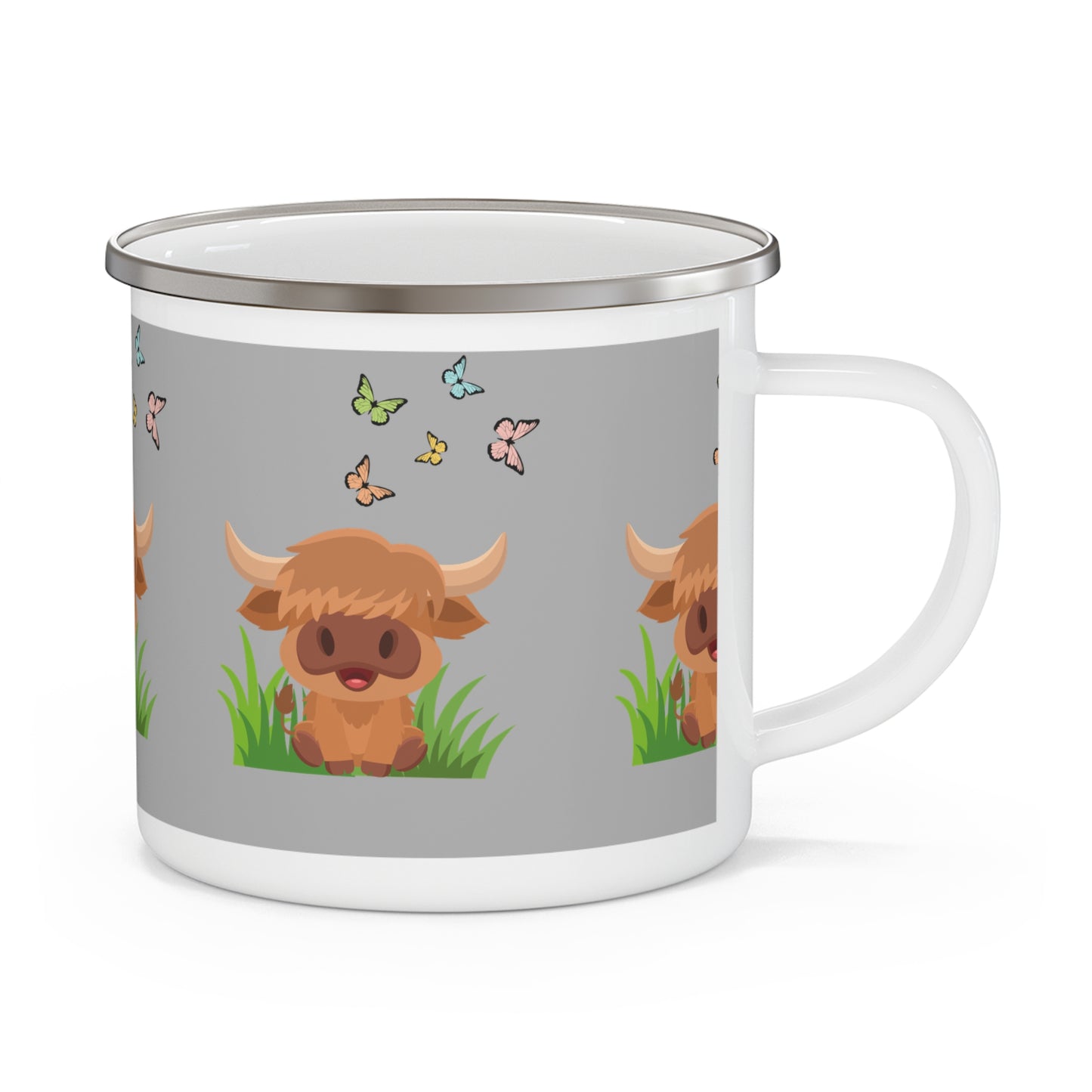 Highland Cow Enamel Camping Mug