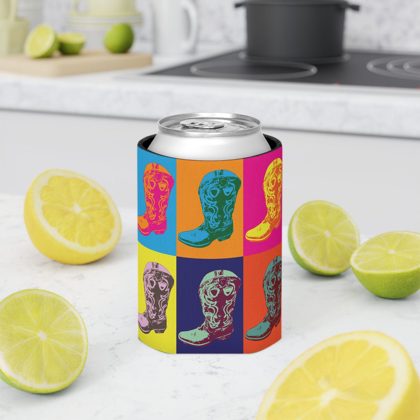 Cowboy Boot Pop Art Can Cooler