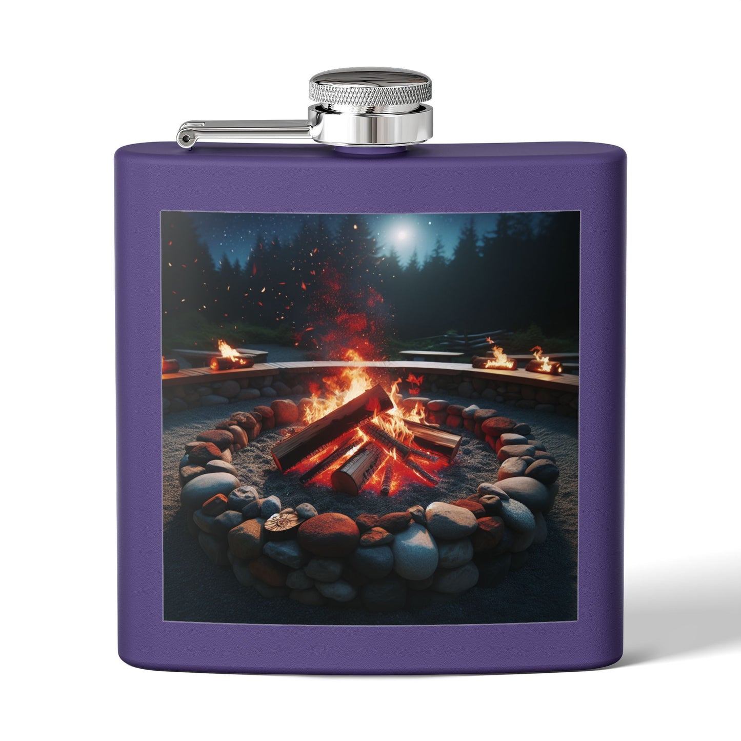 6oz Stainless Steel Flask with Firepit Design