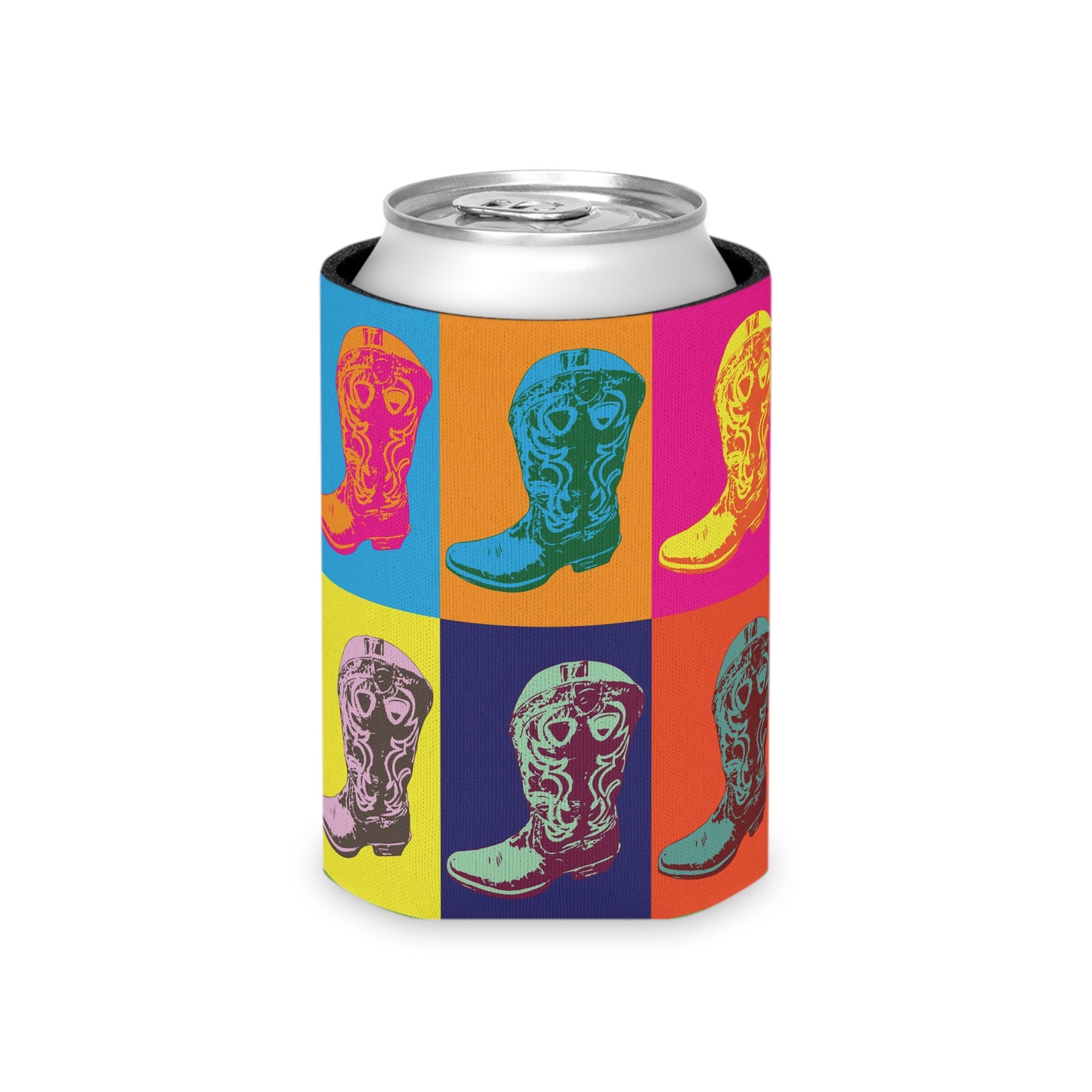 Cowboy Boot Pop Art Can Cooler