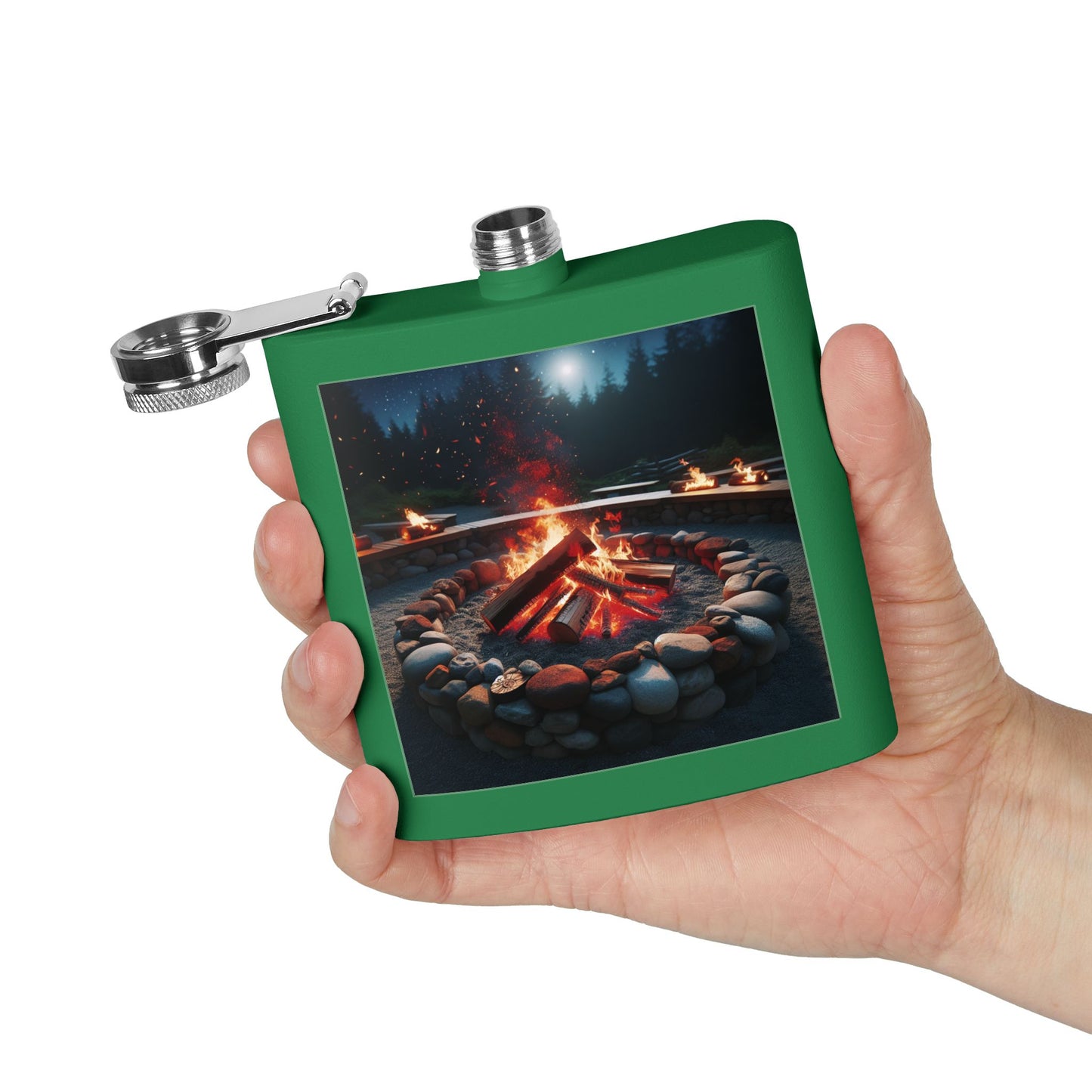 6oz Stainless Steel Flask with Firepit Design