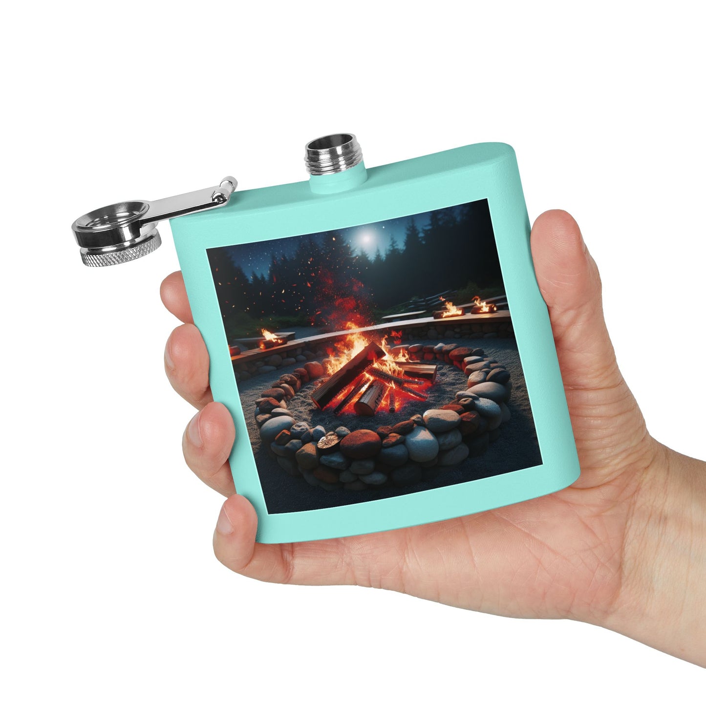 6oz Stainless Steel Flask with Firepit Design