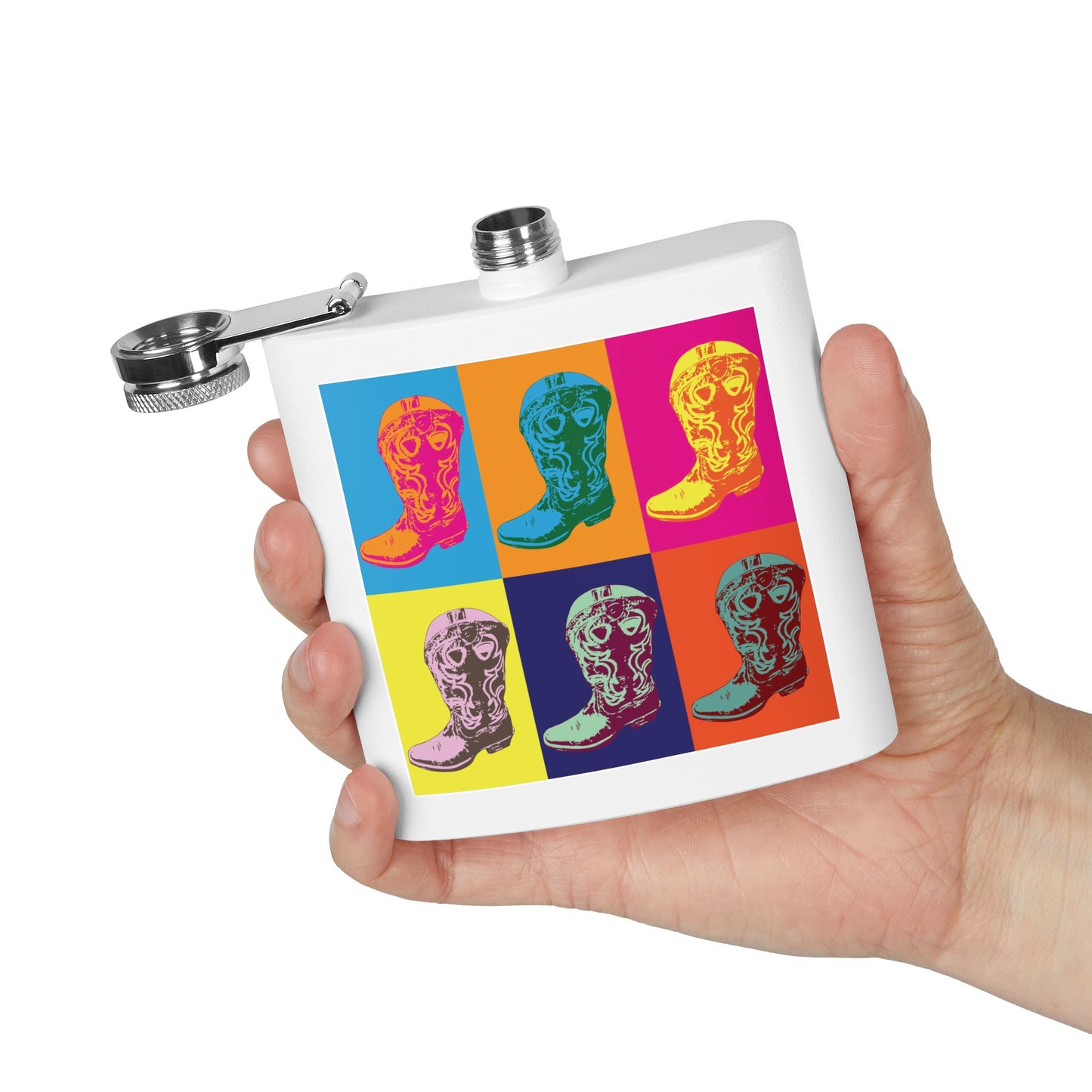 Cowboy Boot Pop Art Stainless Steel Flask, 6oz