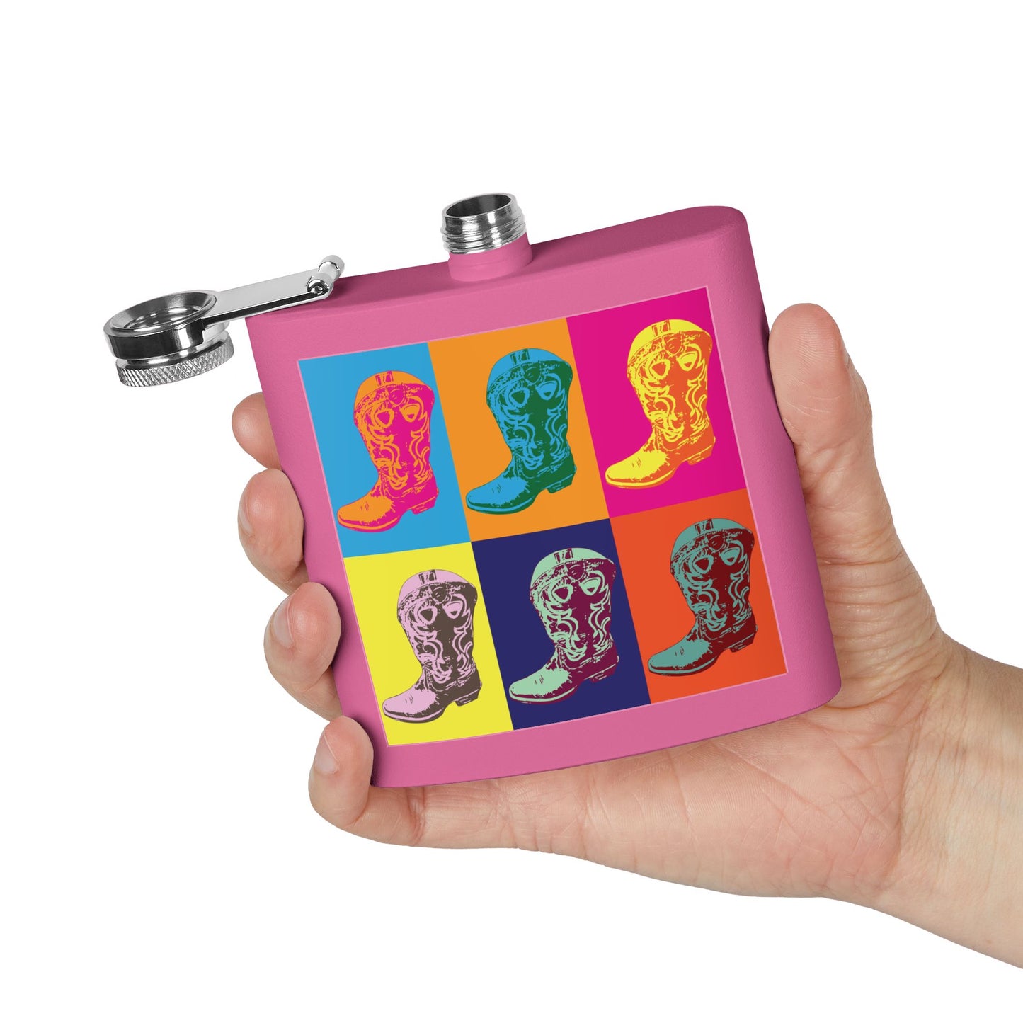 Cowboy Boot Pop Art Stainless Steel Flask, 6oz