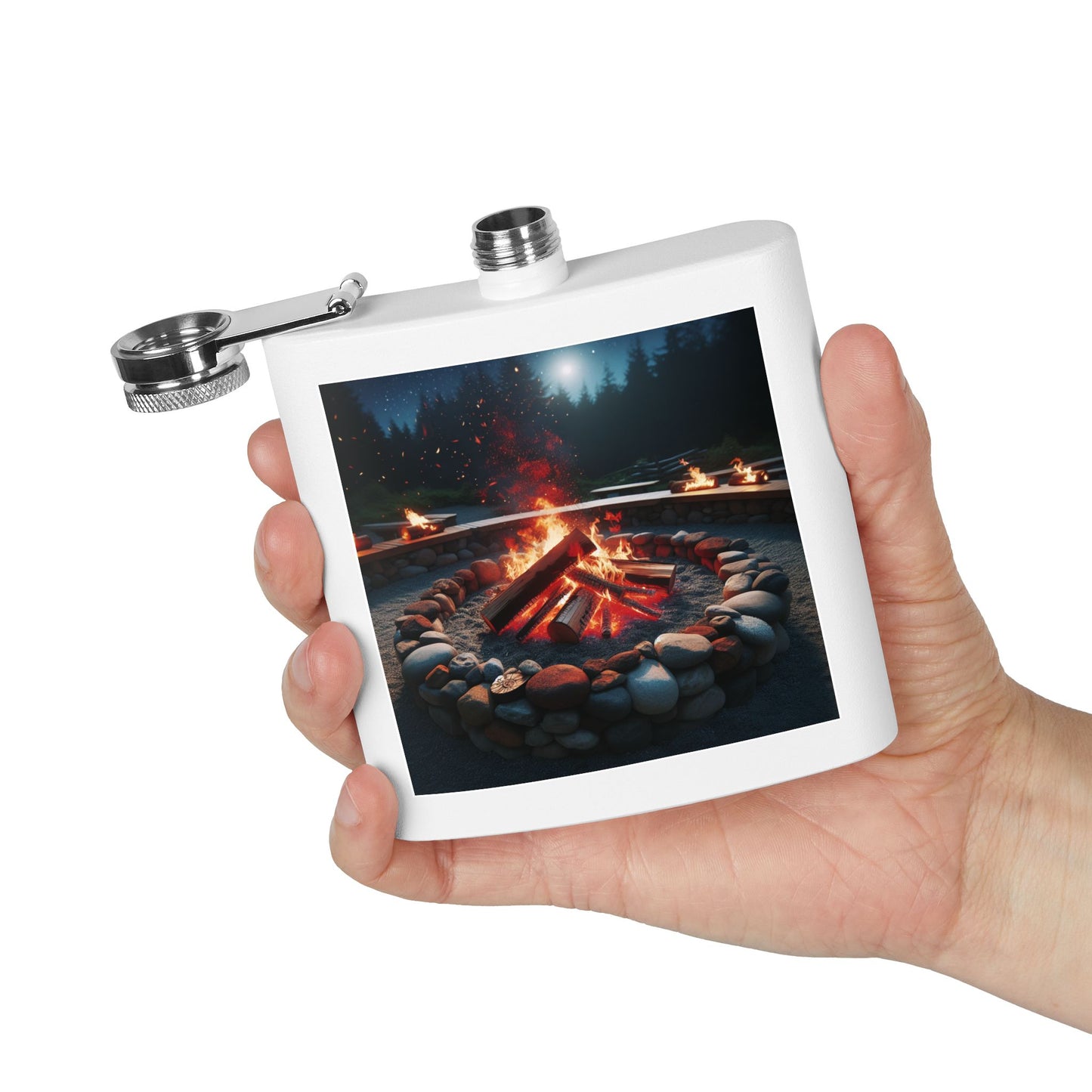 6oz Stainless Steel Flask with Firepit Design