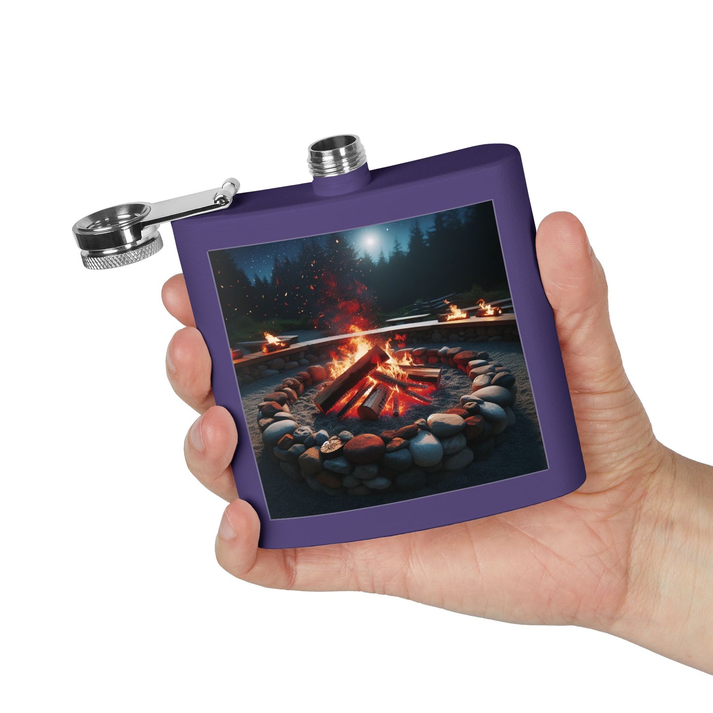 6oz Stainless Steel Flask with Firepit Design