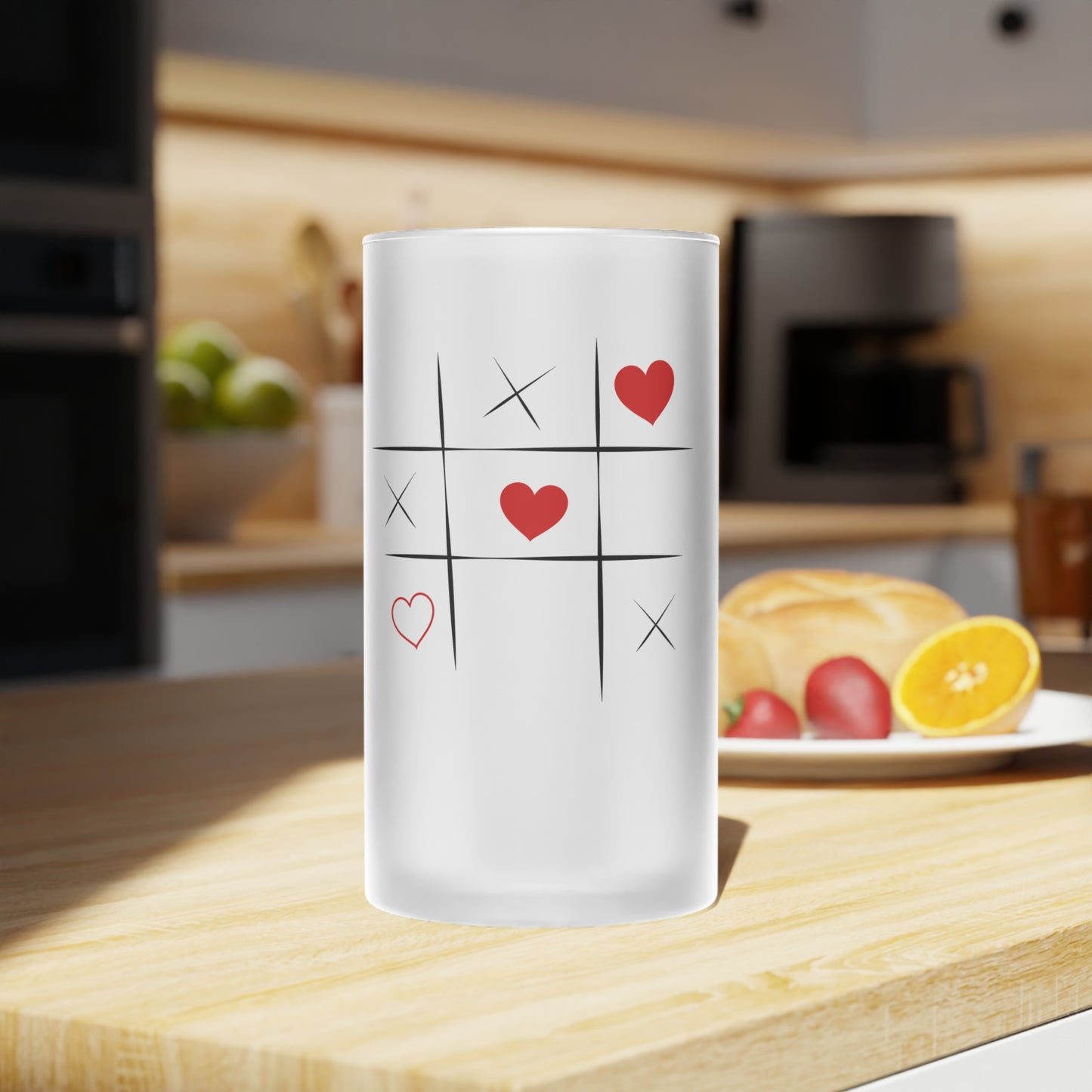 Noughts and Crosses Love Edition Frosted Glass Beer Mug