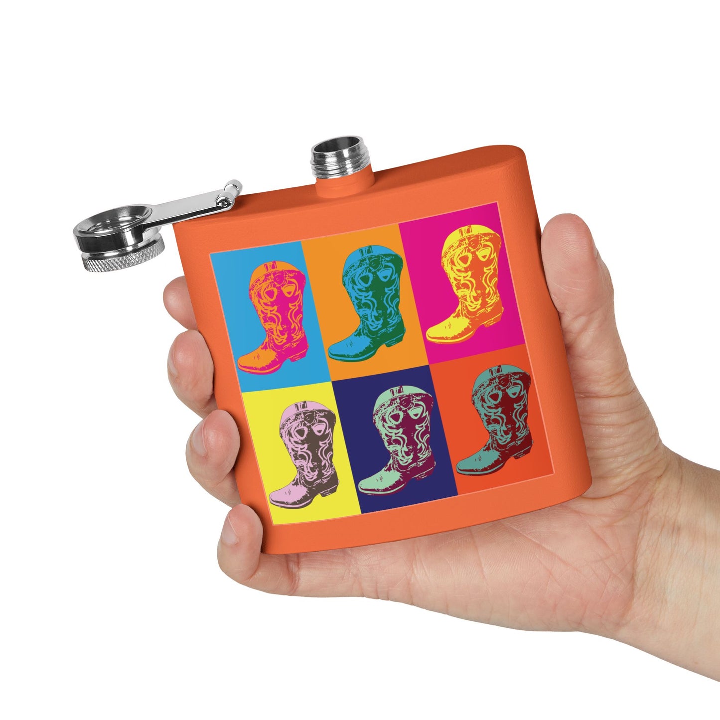 Cowboy Boot Pop Art Stainless Steel Flask, 6oz