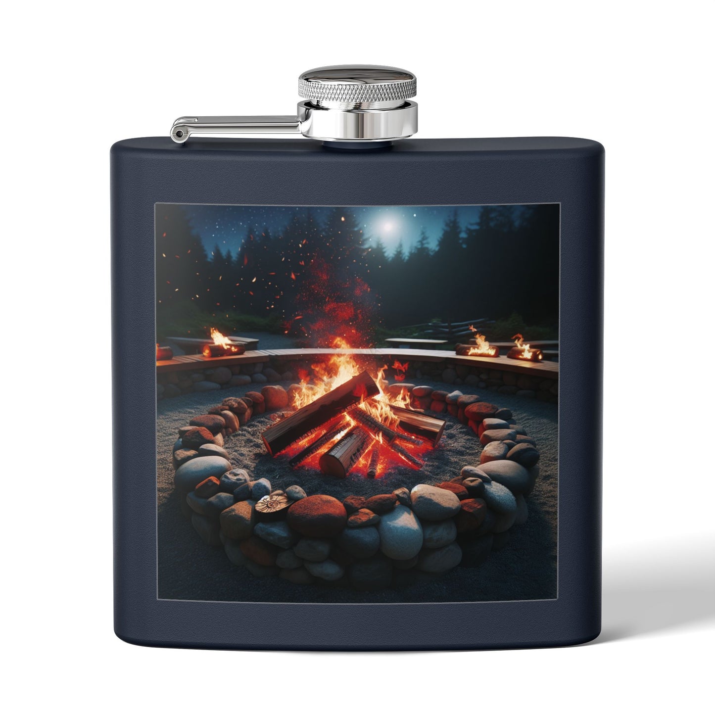 6oz Stainless Steel Flask with Firepit Design