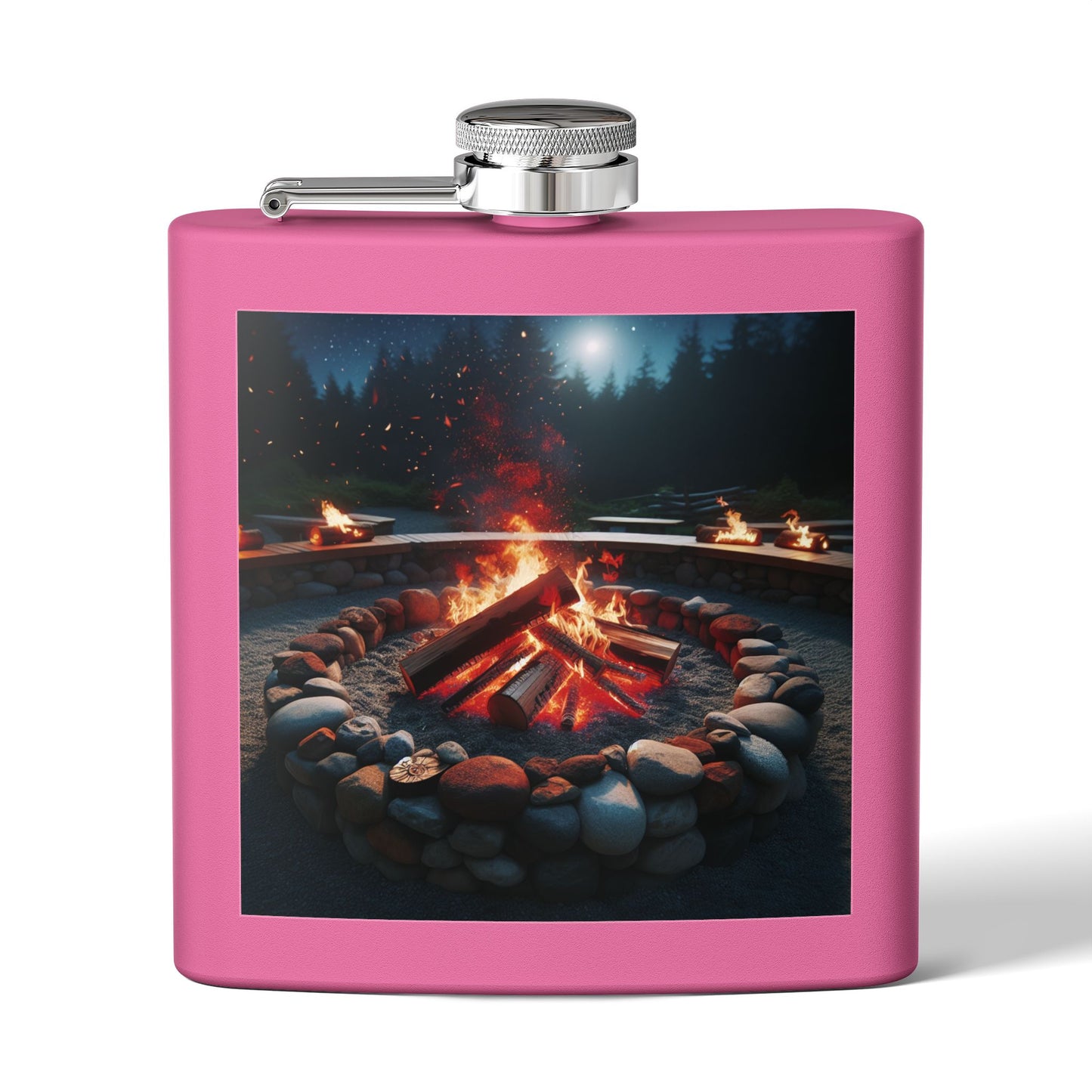6oz Stainless Steel Flask with Firepit Design