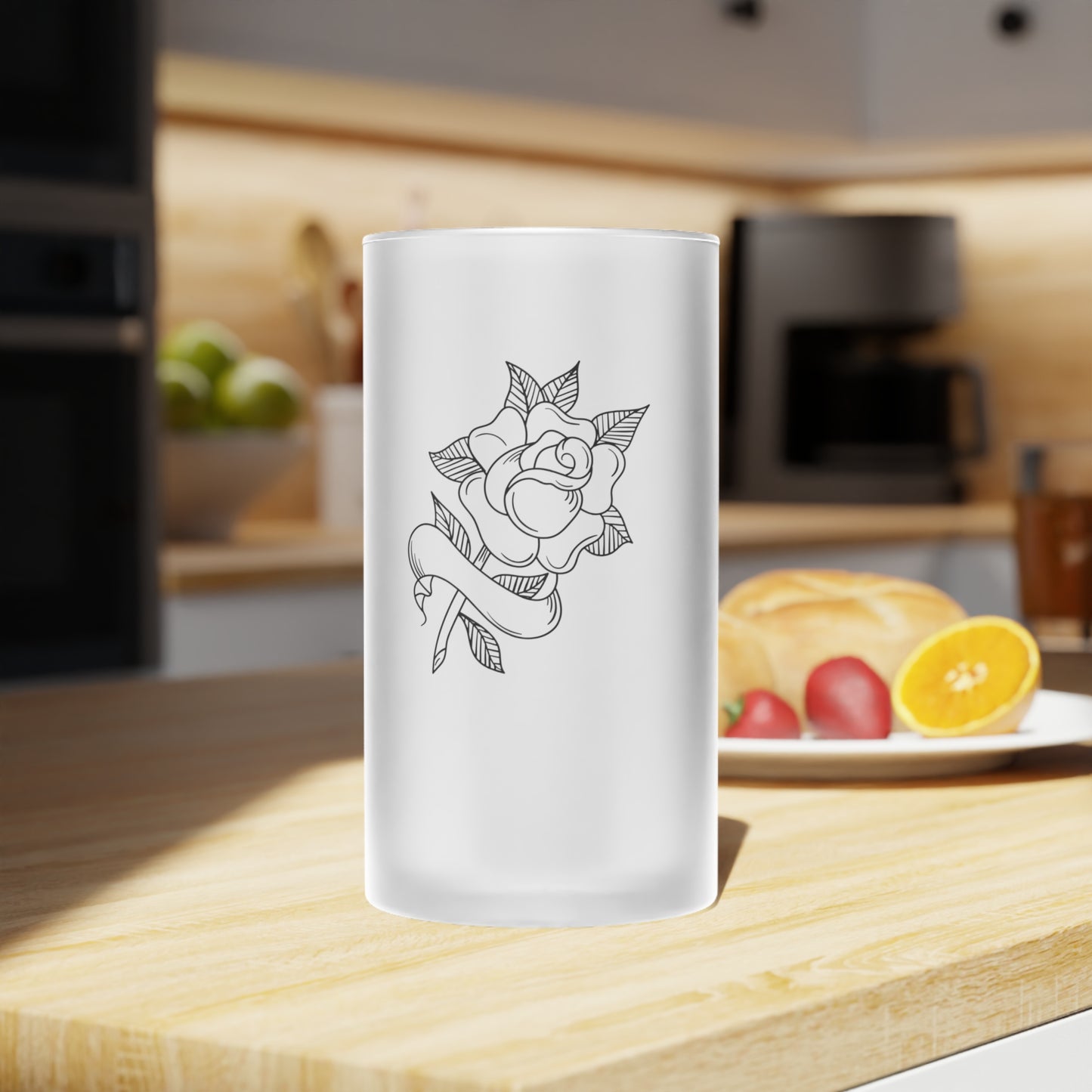 Rose Tattoo Frosted Glass Beer Mug