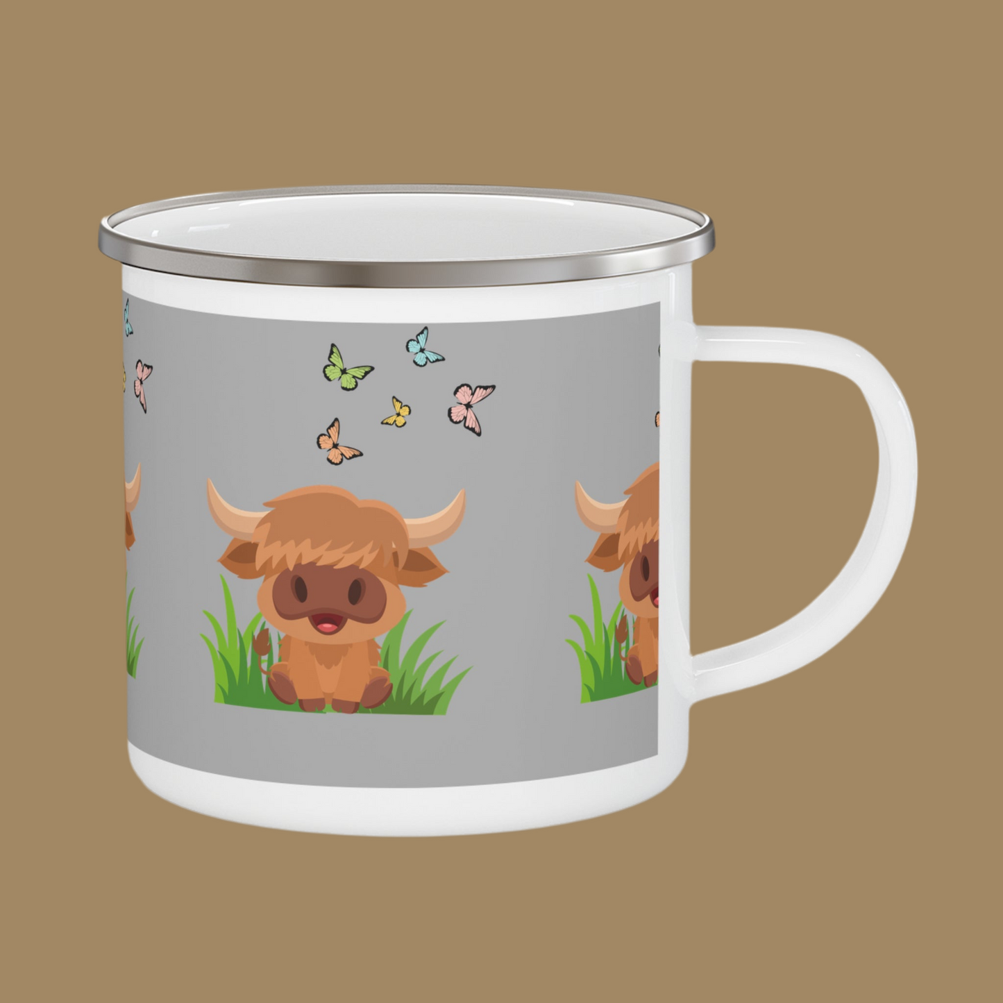 Highland Cow Enamel Camping Mug