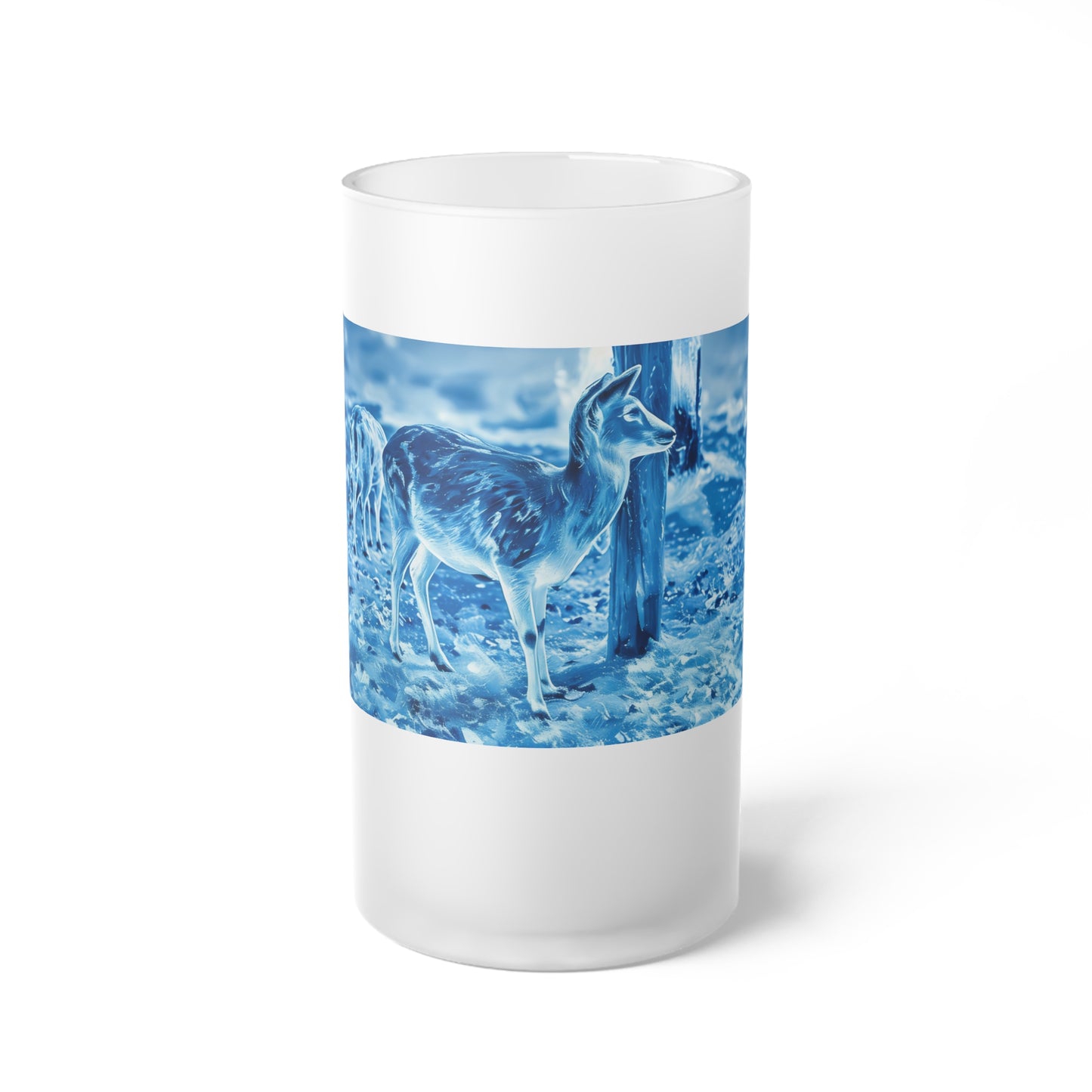 Deep Freeze Deer Frosted Glass Beer Mug