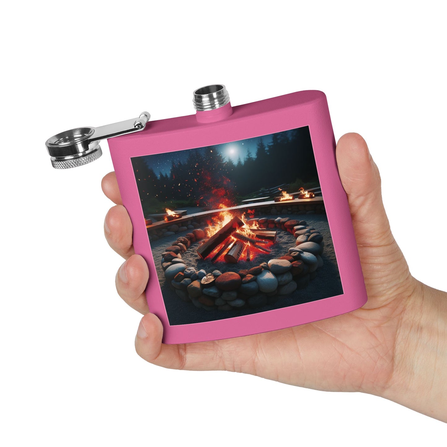 6oz Stainless Steel Flask with Firepit Design