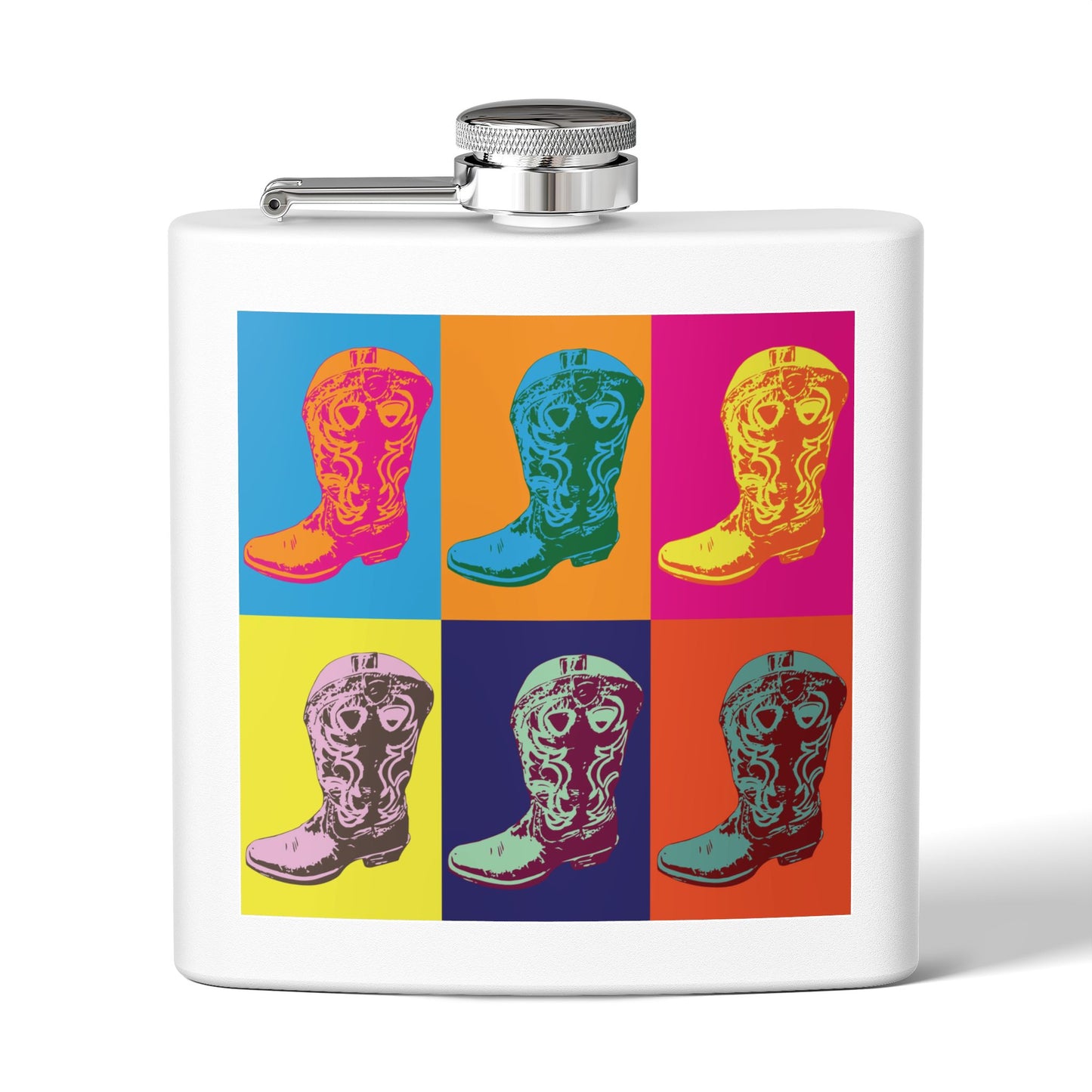 Cowboy Boot Pop Art Stainless Steel Flask, 6oz