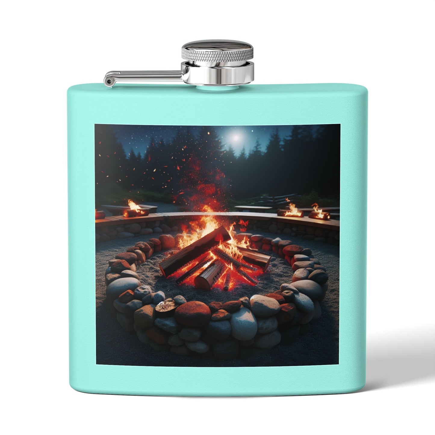 6oz Stainless Steel Flask with Firepit Design