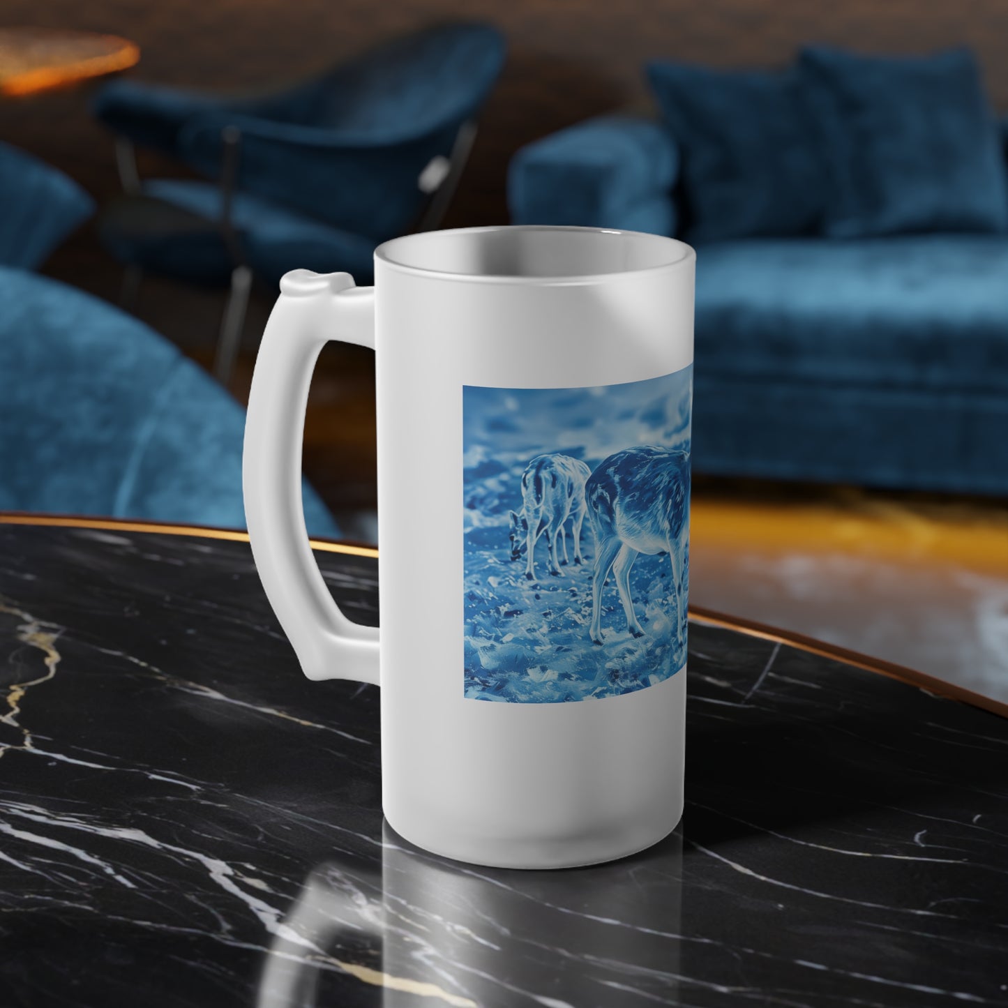 Deep Freeze Deer Frosted Glass Beer Mug