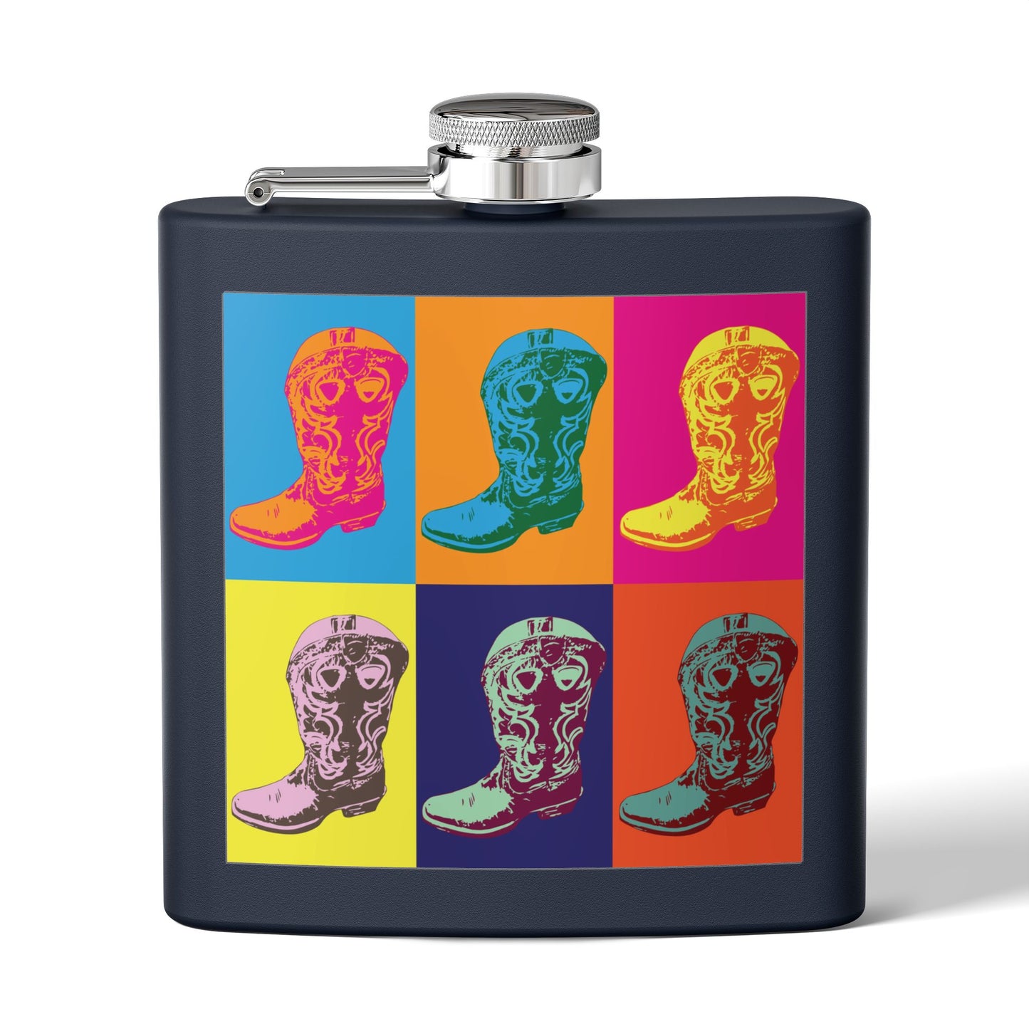 Cowboy Boot Pop Art Stainless Steel Flask, 6oz