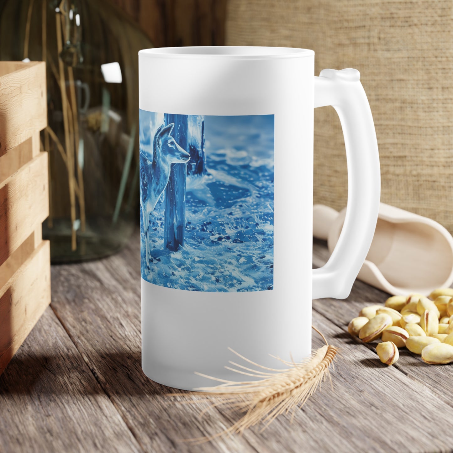 Deep Freeze Deer Frosted Glass Beer Mug