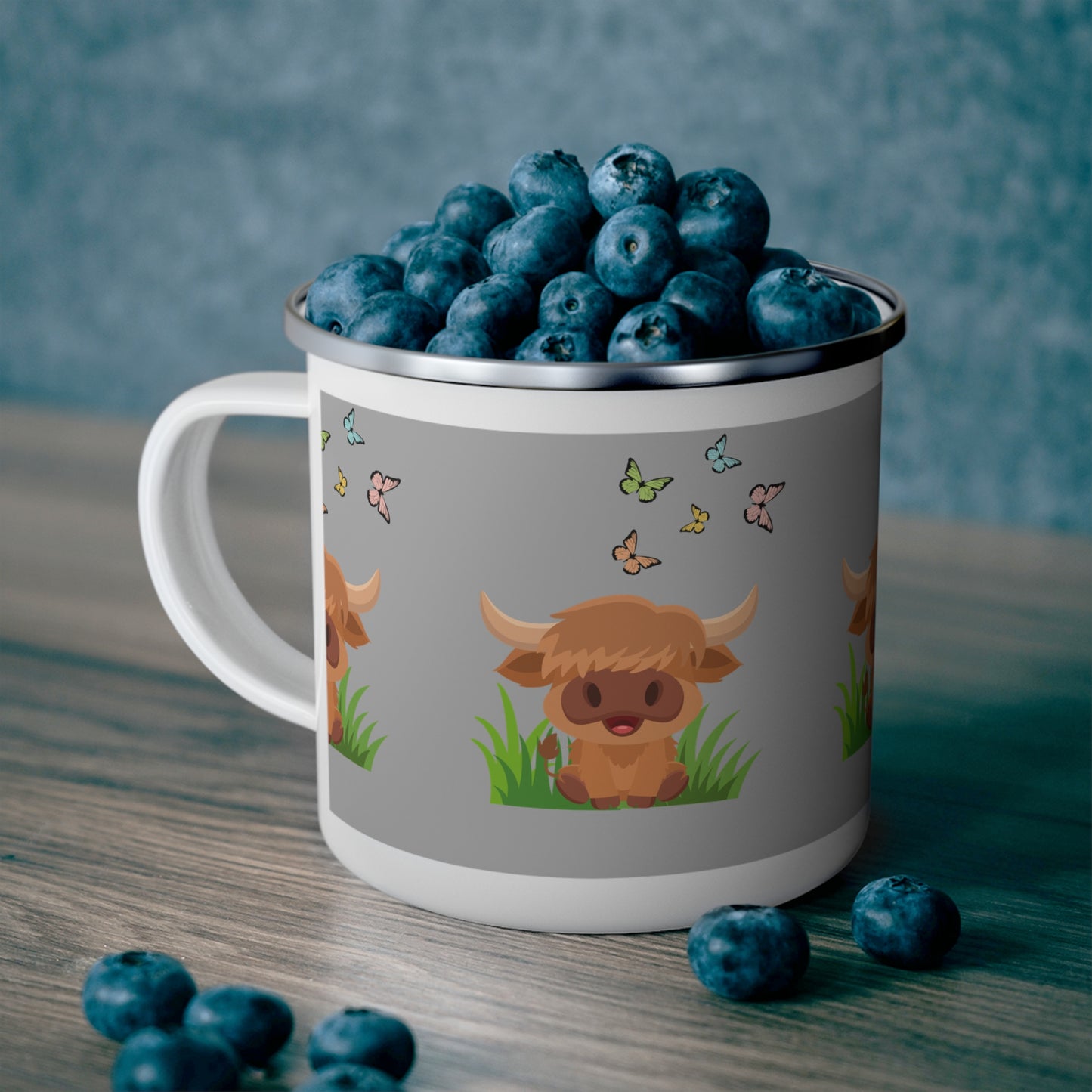 Highland Cow Enamel Camping Mug
