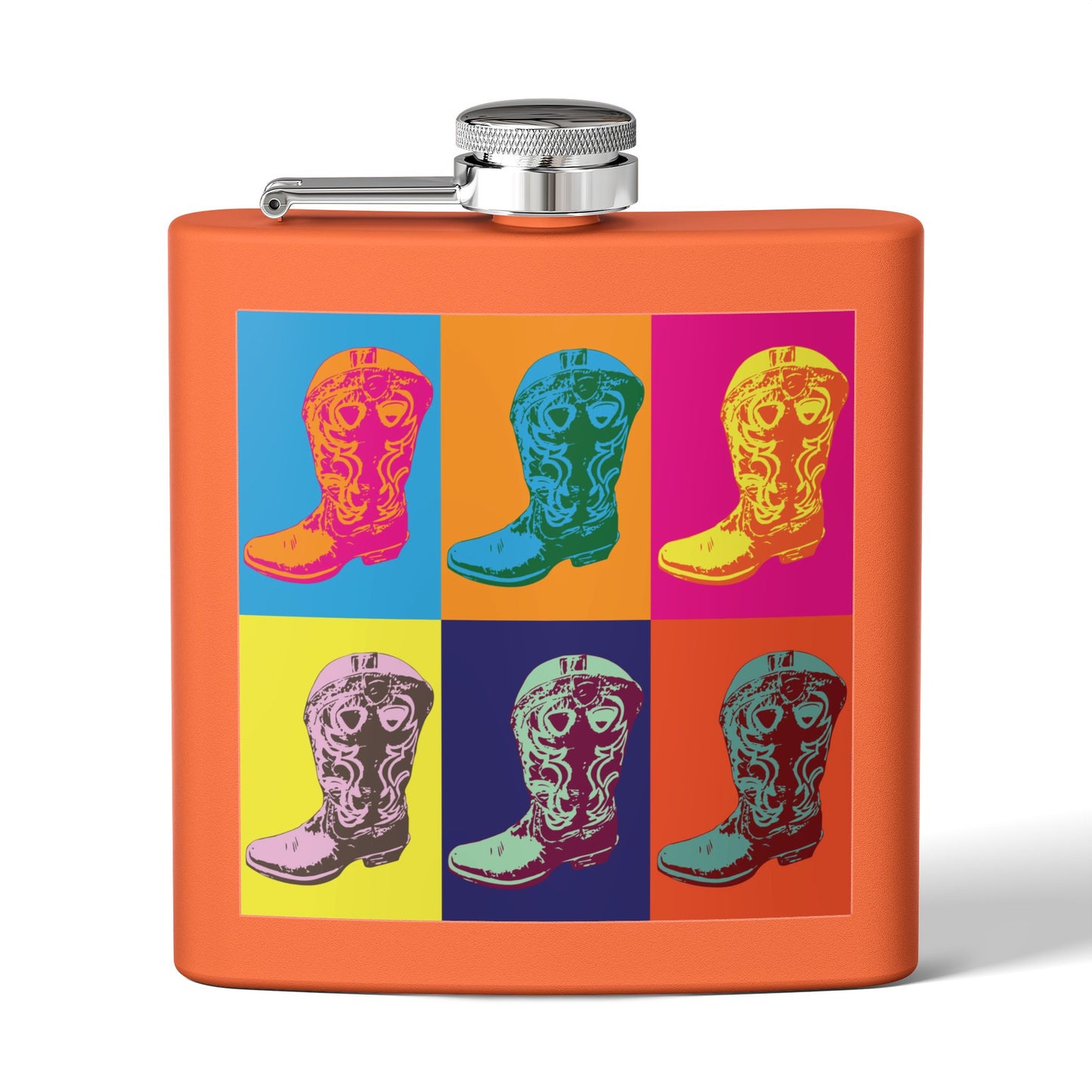 Cowboy Boot Pop Art Stainless Steel Flask, 6oz