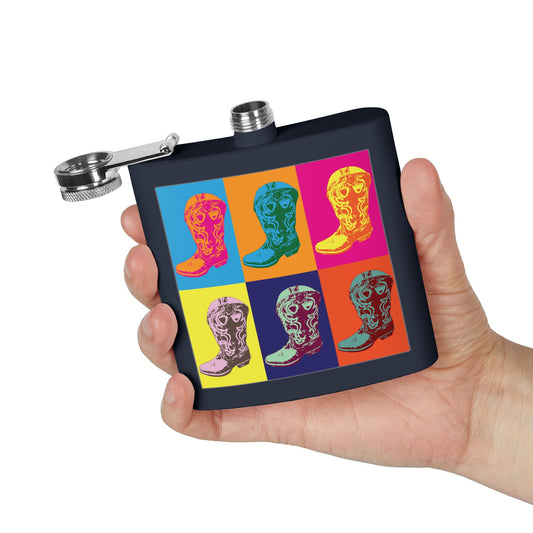 Cowboy Boot Pop Art Stainless Steel Flask, 6oz