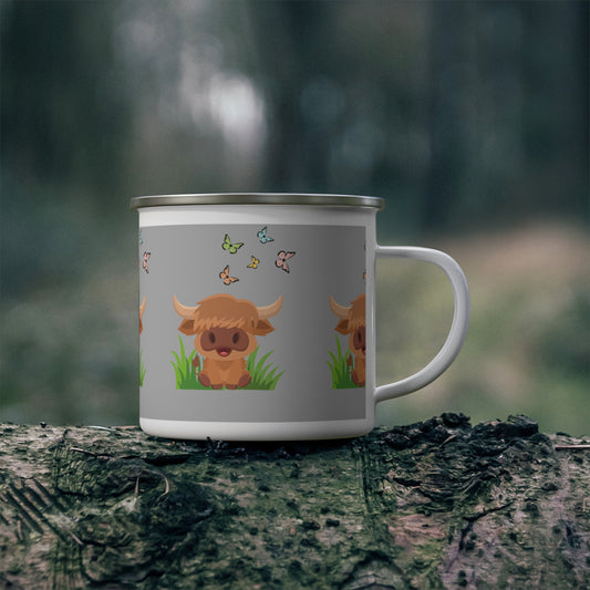 Highland Cow Enamel Camping Mug
