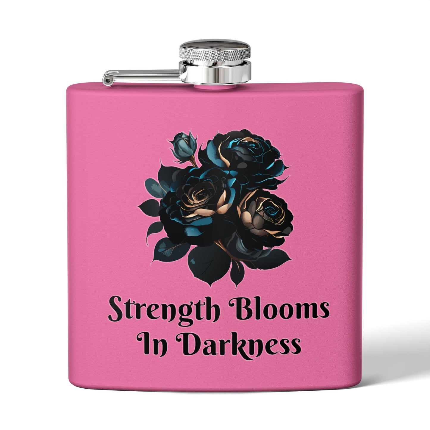 Strength Blooms in Darkness Stainless Steel Flask, 6oz