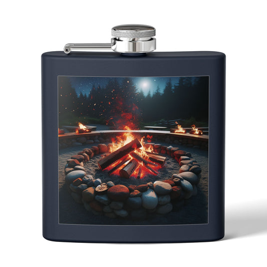 6oz Stainless Steel Flask with Firepit Design