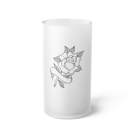 Rose Tattoo Frosted Glass Beer Mug